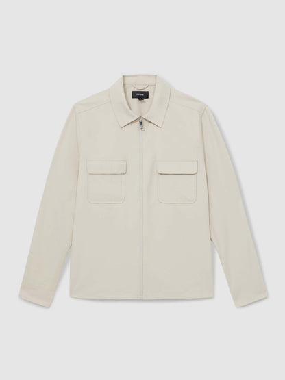 Reiss Best Seller - Technical Zip-Through Overshirt in Stone