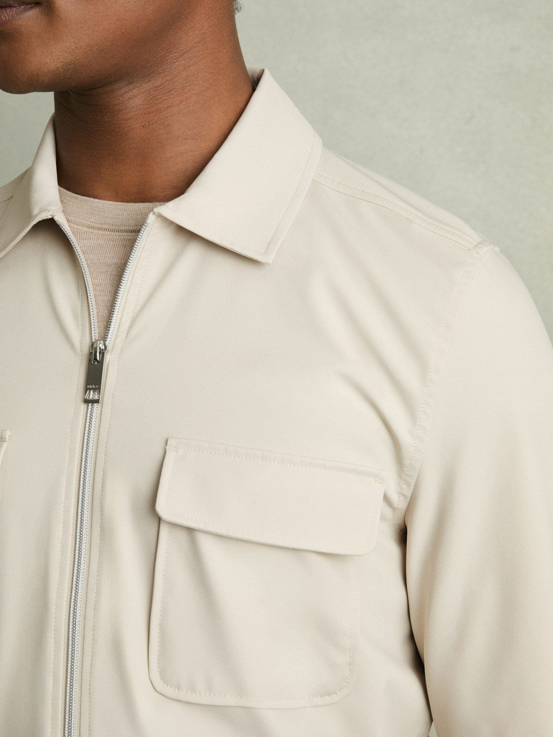 Reiss Best Seller - Technical Zip-Through Overshirt in Stone