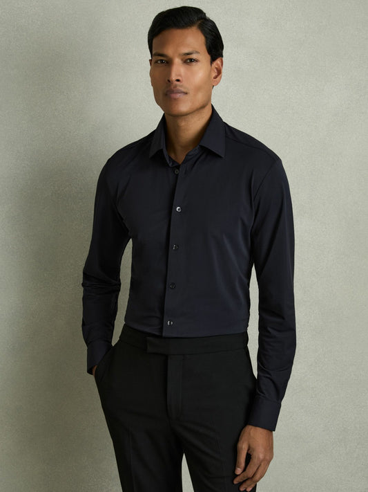 Reiss Long-Sleeve Travel Shirt in Navy