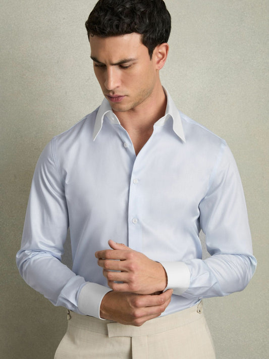 Reiss Regular-Fit Cotton Pin-Collar Shirt in Contrast S Blue