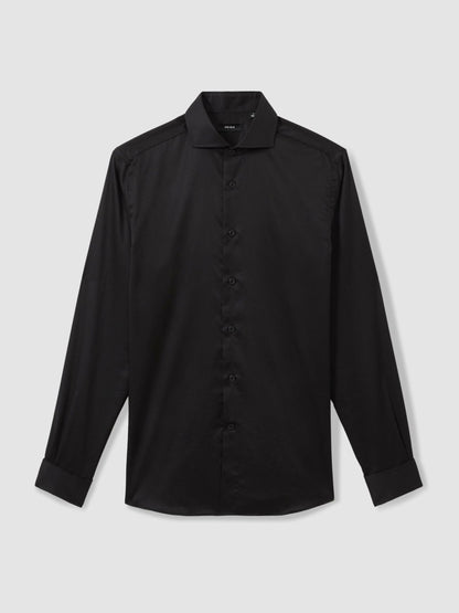 Reiss Savings - Regular Fit Slim-Fit Cotton Double-Cuff Shirt in Black