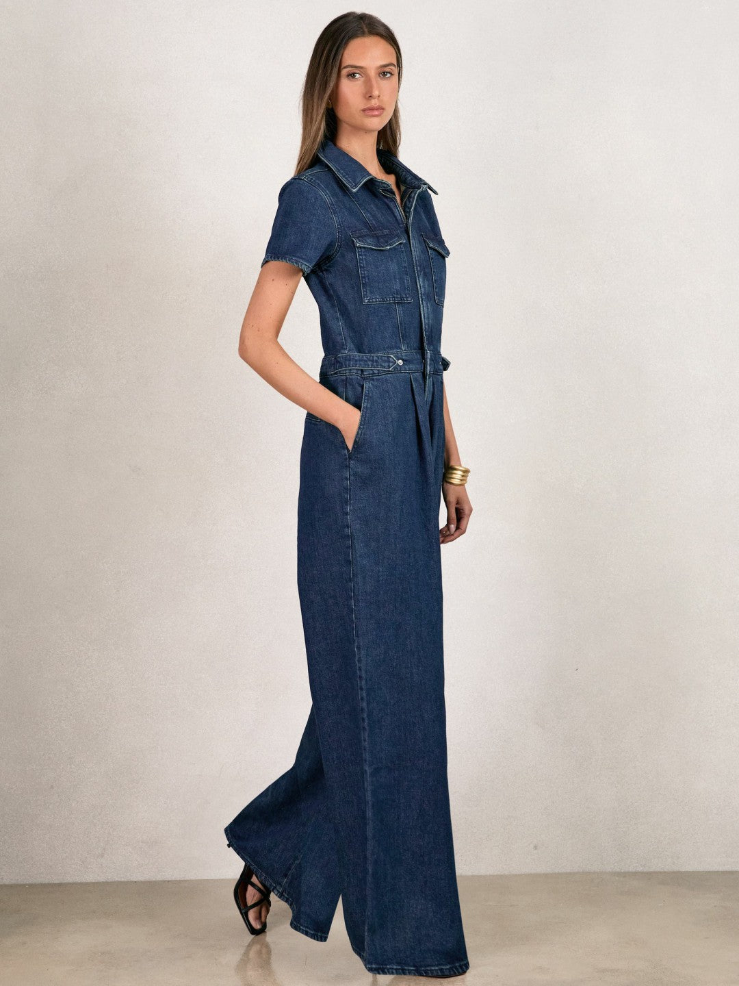 Reiss Affordable - Good American Wide-Leg Denim Jumpsuit in Dark Indigo
