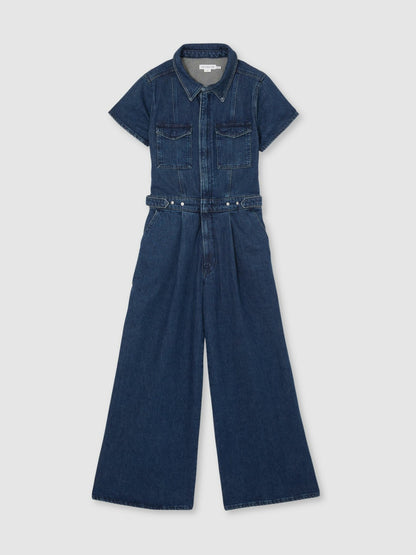 Reiss Affordable - Good American Wide-Leg Denim Jumpsuit in Dark Indigo