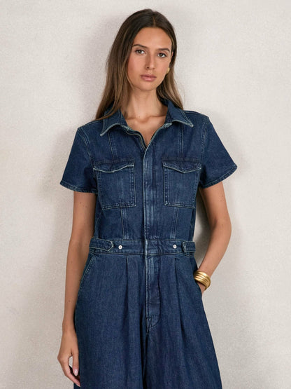 Reiss Affordable - Good American Wide-Leg Denim Jumpsuit in Dark Indigo