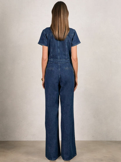 Reiss Affordable - Good American Wide-Leg Denim Jumpsuit in Dark Indigo
