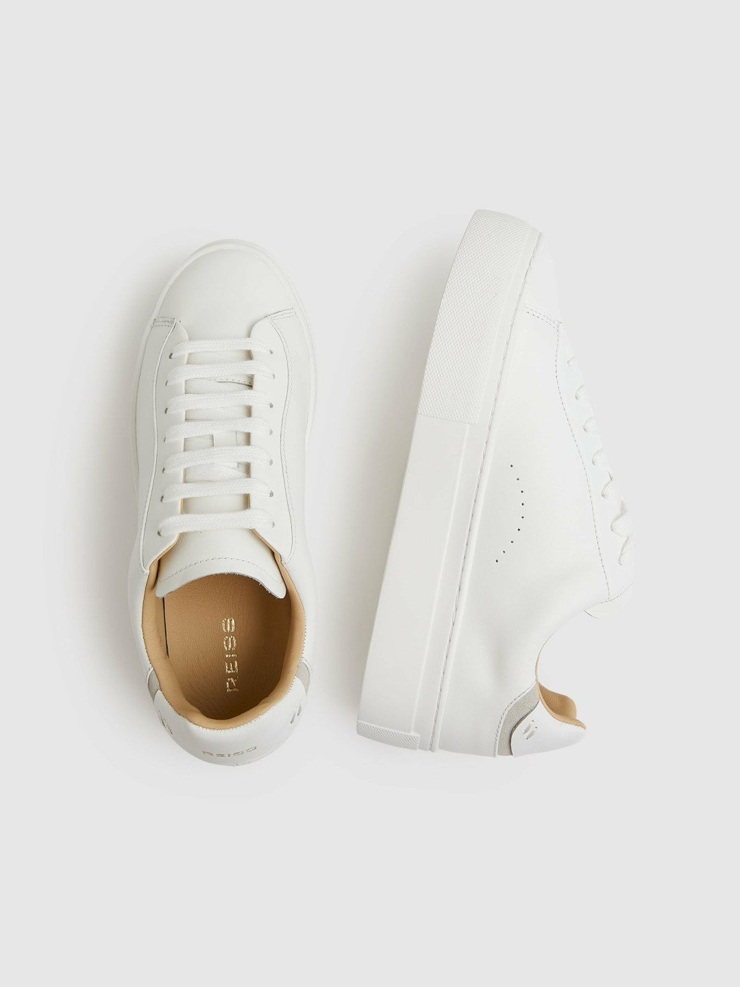 Reiss Affordable - Leather Low-Top Trainers in White