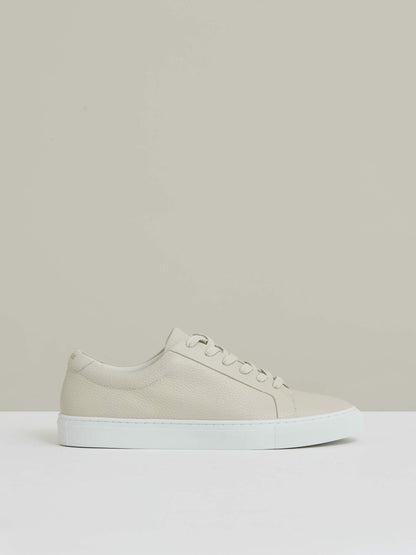 Reiss Deal - Tumbled-Leather Low-Top Trainers in Off White