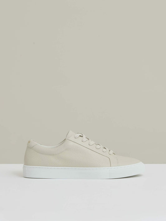 Reiss Deal - Tumbled-Leather Low-Top Trainers in Off White