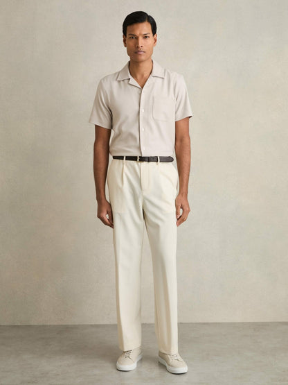 Reiss Deal - Tumbled-Leather Low-Top Trainers in Off White