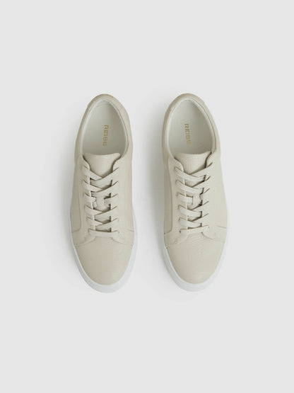 Reiss Deal - Tumbled-Leather Low-Top Trainers in Off White