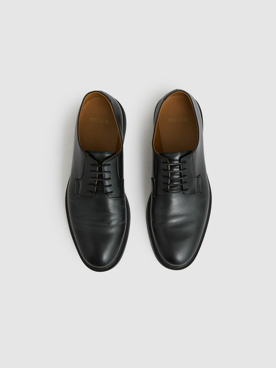 Reiss Offer - Leather Lace-Up Derby Shoes in Black