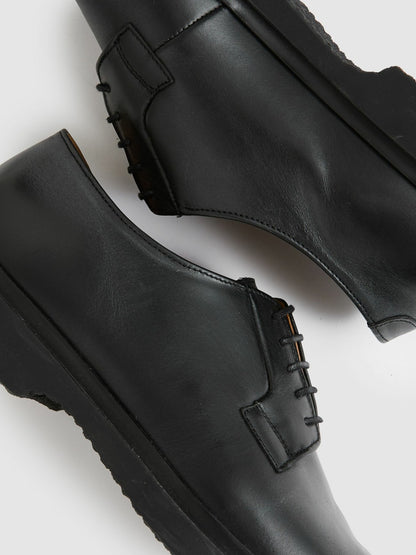 Reiss Offer - Leather Lace-Up Derby Shoes in Black