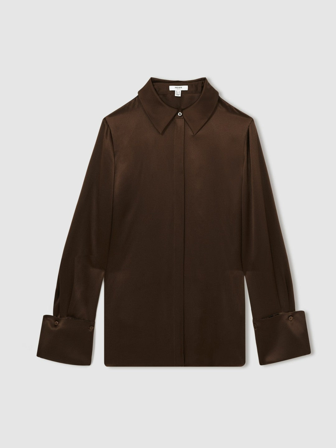 Reiss Best Seller - Silk Double-Cuff Button-Through Shirt in Chocolate