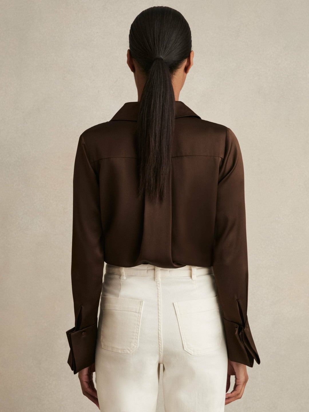 Reiss Best Seller - Silk Double-Cuff Button-Through Shirt in Chocolate