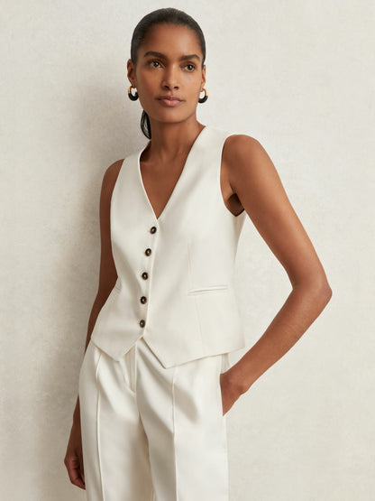 Reiss Deal - Single Breasted Tailored Waistcoat in Cream