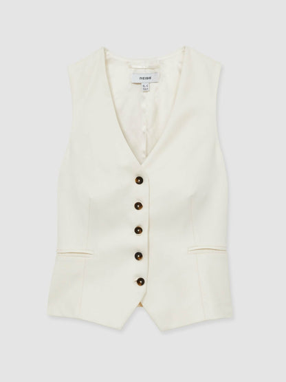 Reiss Deal - Single Breasted Tailored Waistcoat in Cream