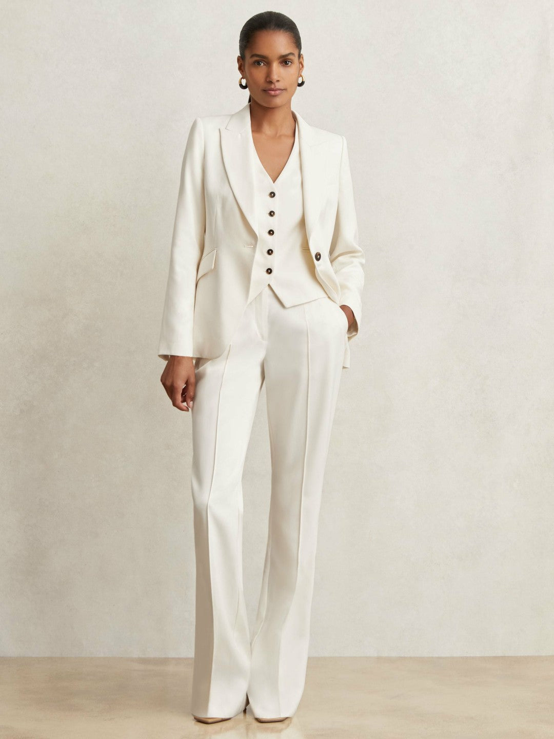 Reiss Deal - Single Breasted Tailored Waistcoat in Cream