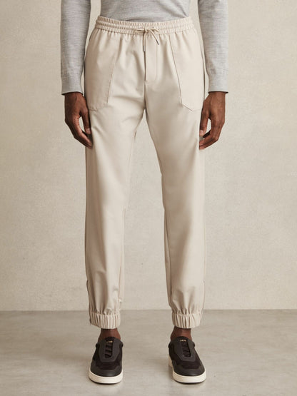 Reiss Featured - Drawstring Technical Cuffed Trousers in Stone