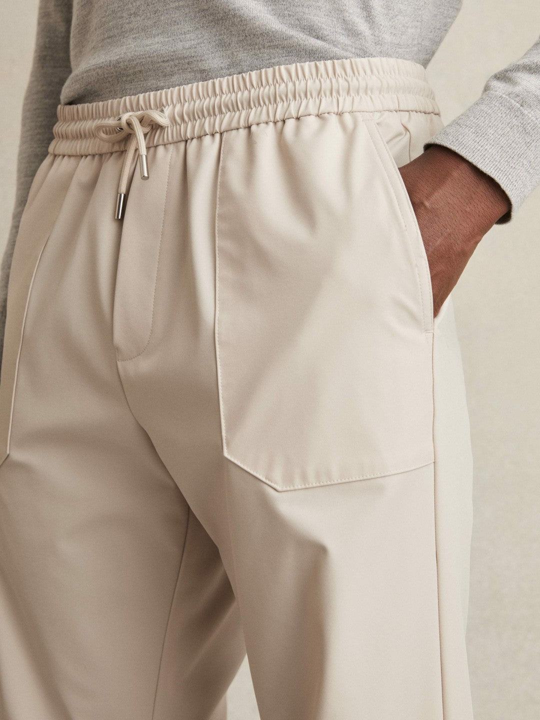 Reiss Featured - Drawstring Technical Cuffed Trousers in Stone