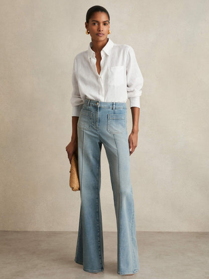 Reiss Linen Button-Through Shirt in White