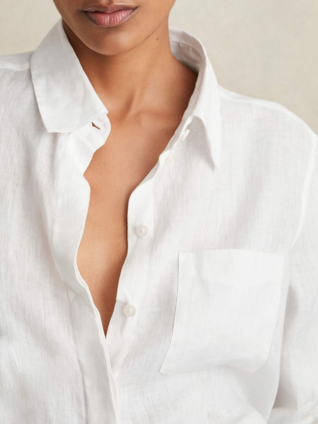 Reiss Linen Button-Through Shirt in White
