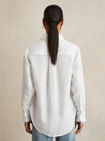 Reiss Linen Button-Through Shirt in White