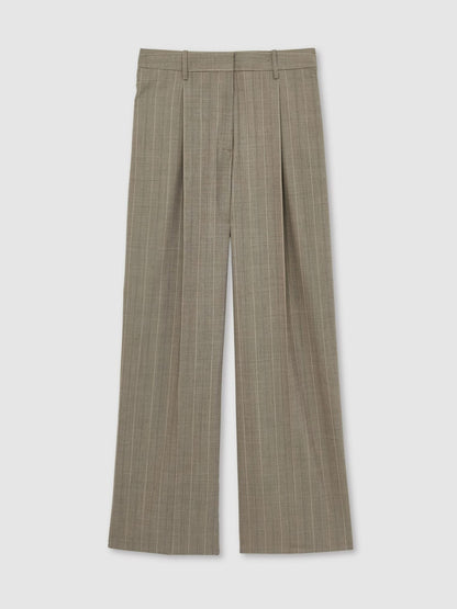 Reiss Wool-Blend Wide-Leg Pinstripe Trousers in Grey
