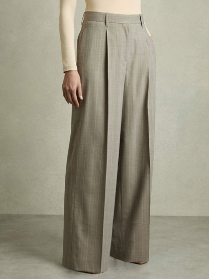 Reiss Wool-Blend Wide-Leg Pinstripe Trousers in Grey