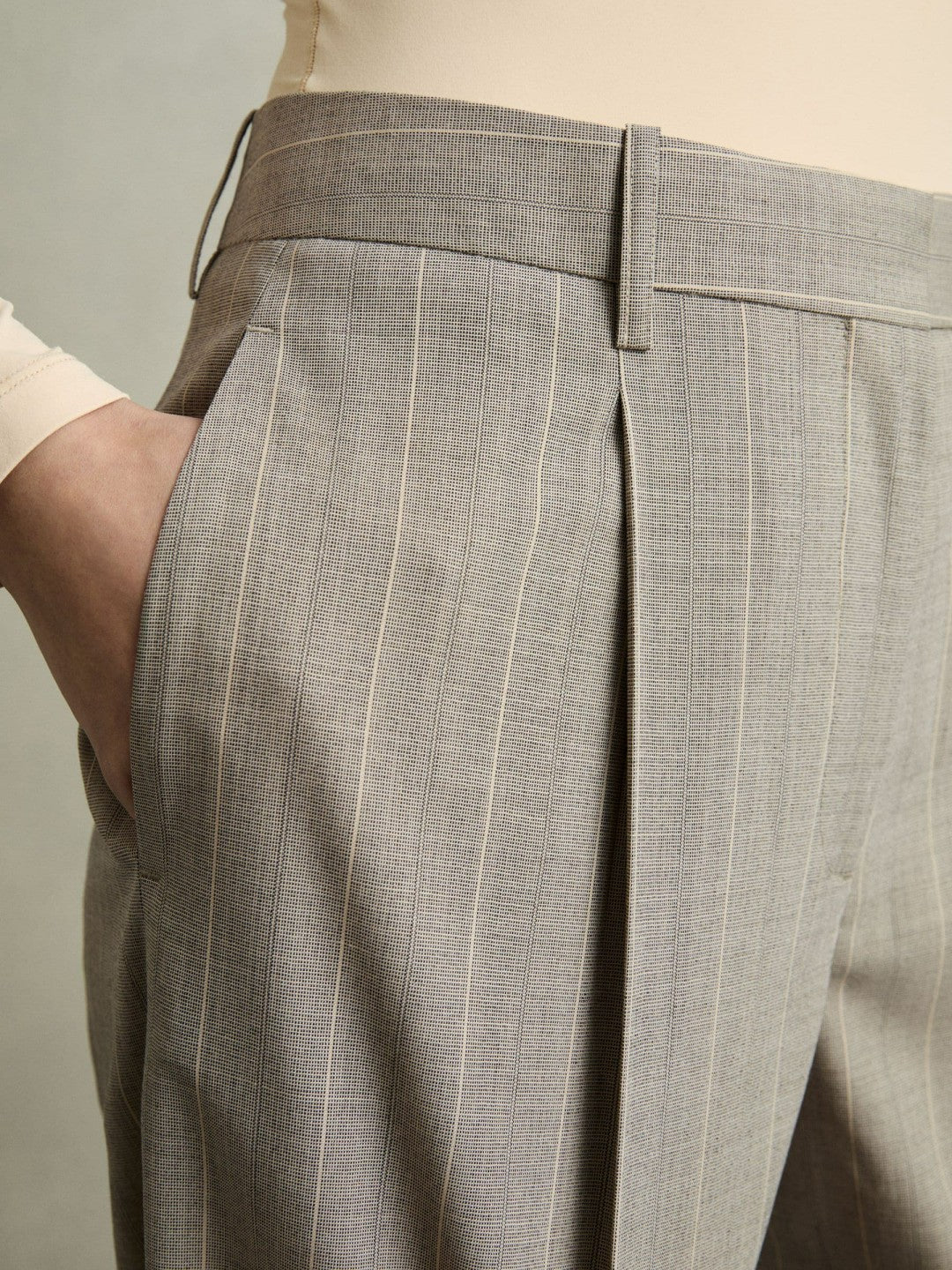 Reiss Wool-Blend Wide-Leg Pinstripe Trousers in Grey