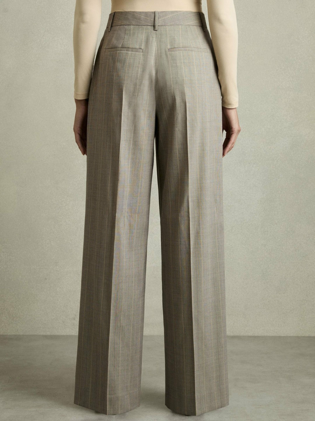 Reiss Wool-Blend Wide-Leg Pinstripe Trousers in Grey