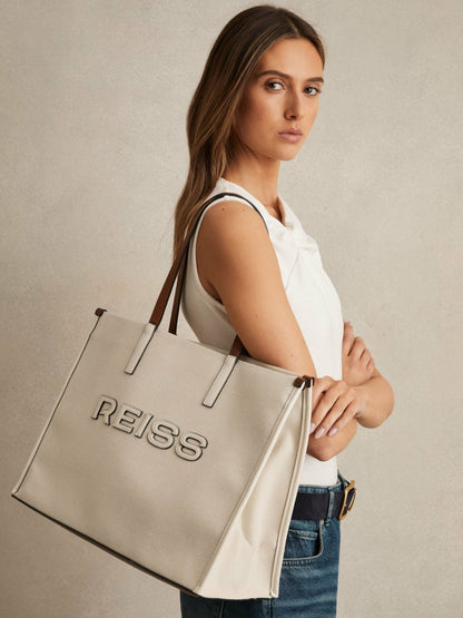 Reiss Featured - Canvas Logo Tote Bag in Natural