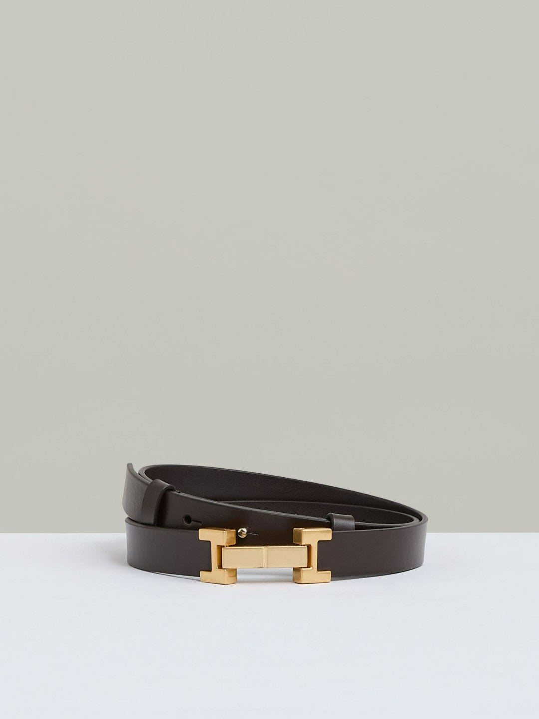 Reiss Affordable - Leather Square Hinge Belt in Chocolate