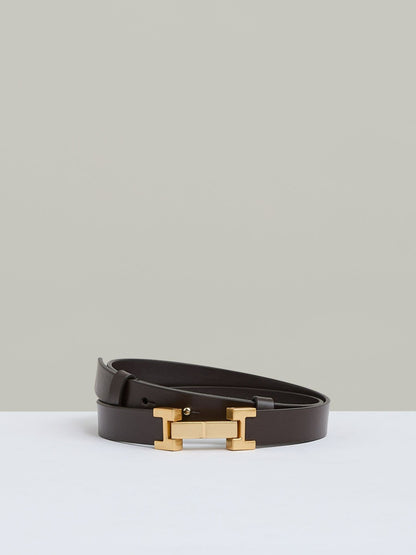 Reiss Affordable - Leather Square Hinge Belt in Chocolate