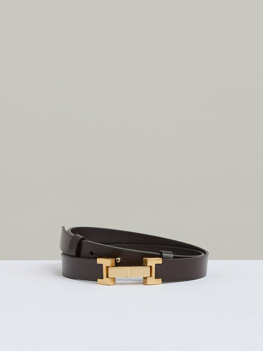 Reiss Affordable - Leather Square Hinge Belt in Chocolate