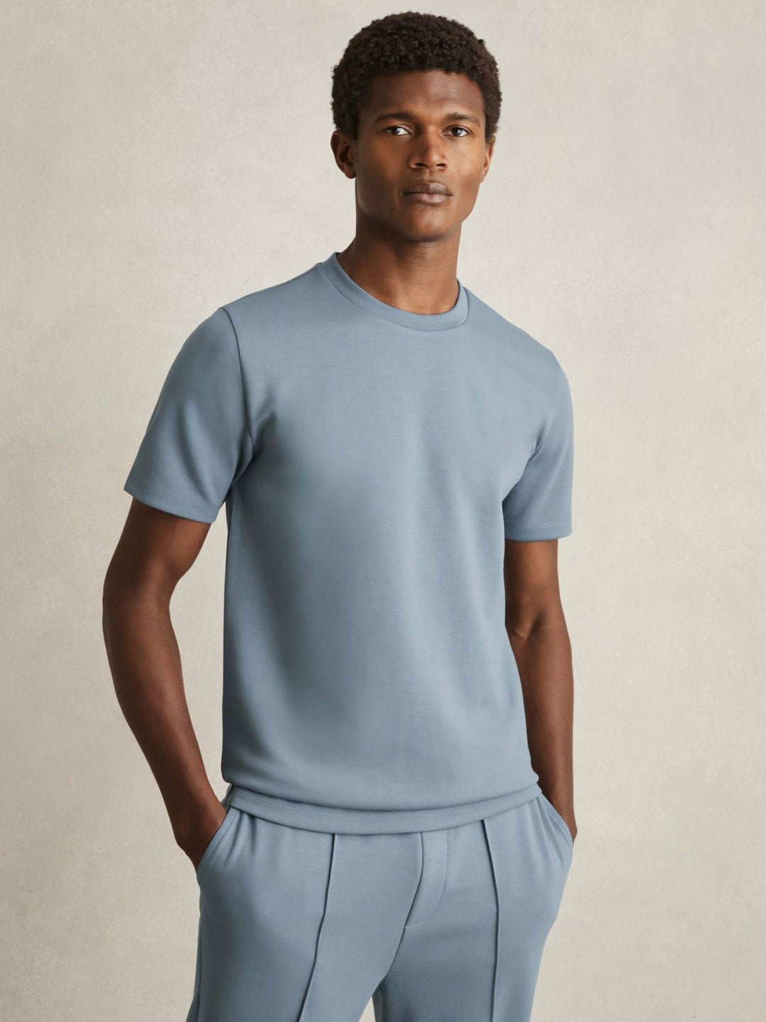 Reiss Savings - Interlock Jersey Crew Neck T-Shirt in Airforce Blue