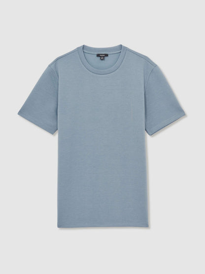 Reiss Savings - Interlock Jersey Crew Neck T-Shirt in Airforce Blue