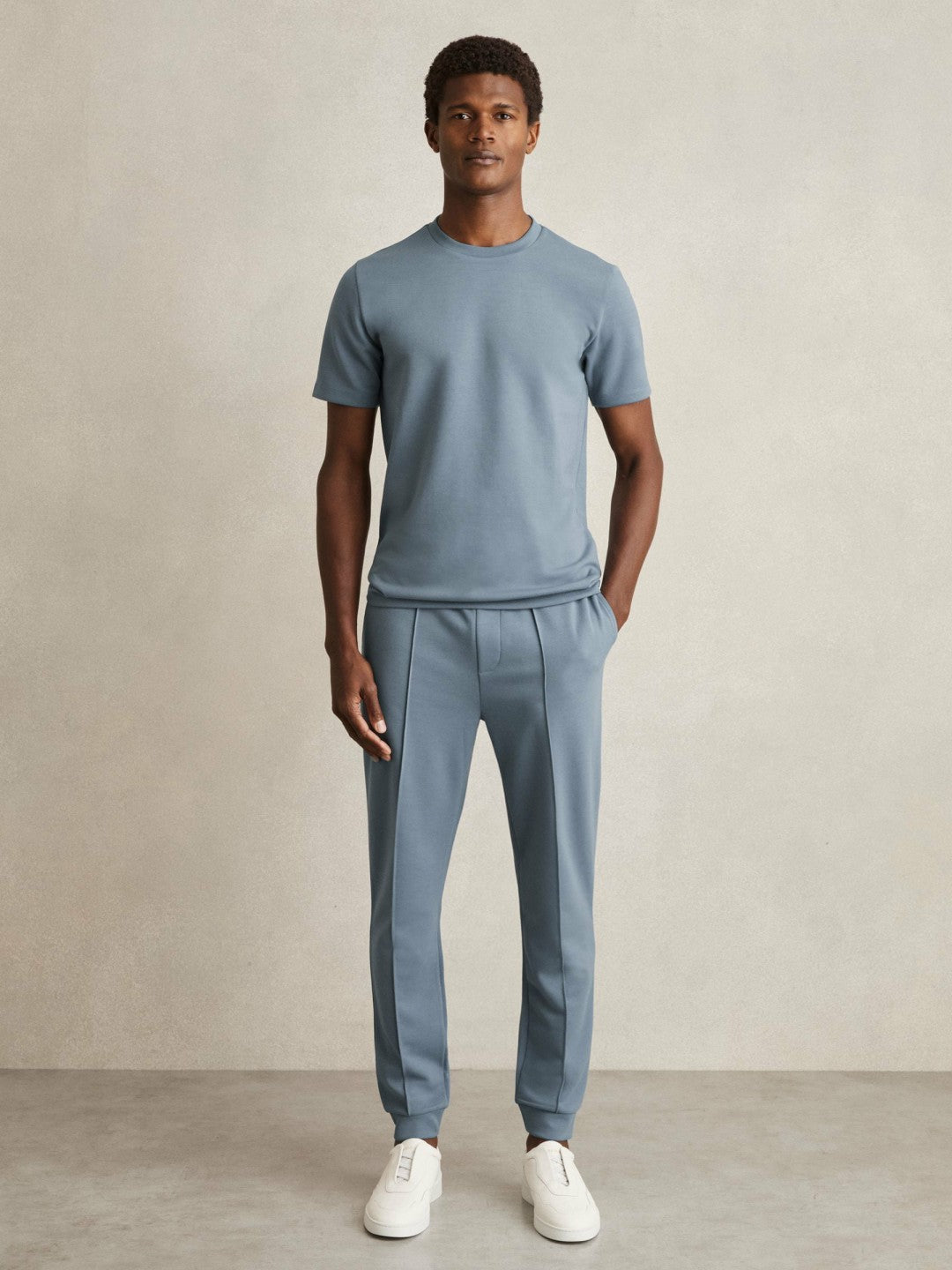 Reiss Savings - Interlock Jersey Crew Neck T-Shirt in Airforce Blue