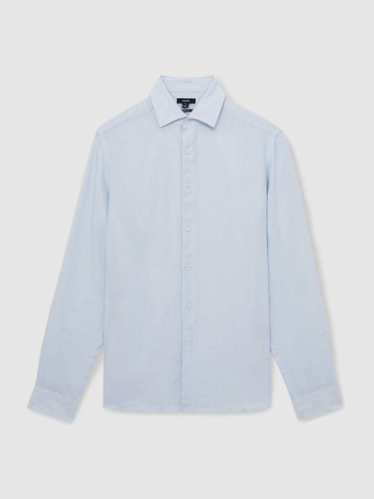 Reiss Linen Button-Through Shirt in Pale Blue