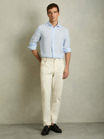 Reiss Linen Button-Through Shirt in Pale Blue