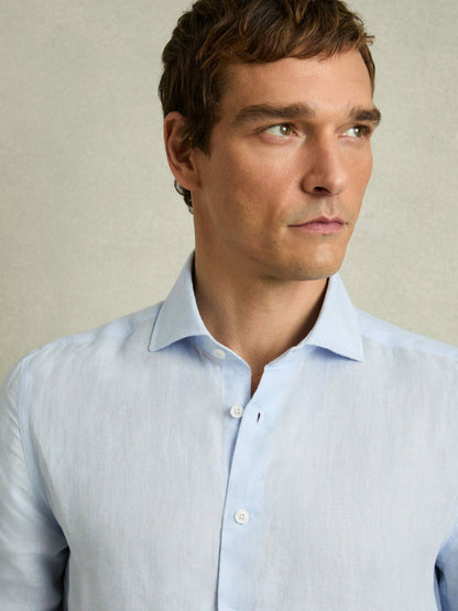 Reiss Linen Button-Through Shirt in Pale Blue