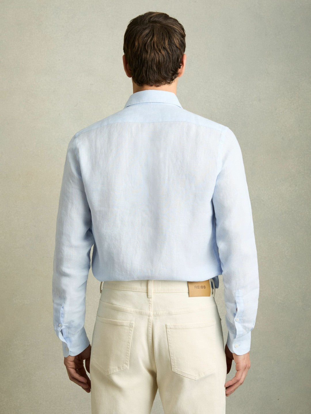 Reiss Linen Button-Through Shirt in Pale Blue