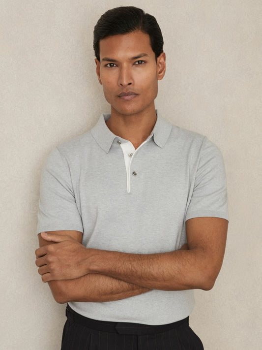 Reiss Sale - Contrast-Placket Polo Shirt With Cotton in Washed Sage Green
