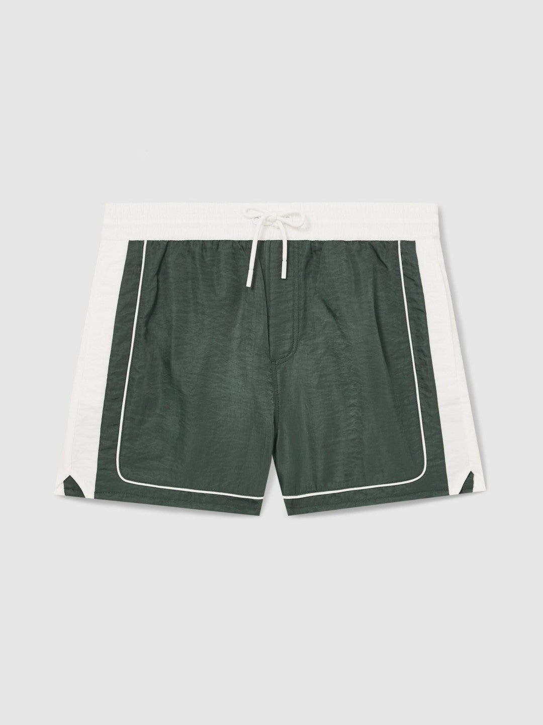 Reiss Offer - Colour-Block Piped-Trim Swim Shorts in Dark Green/White