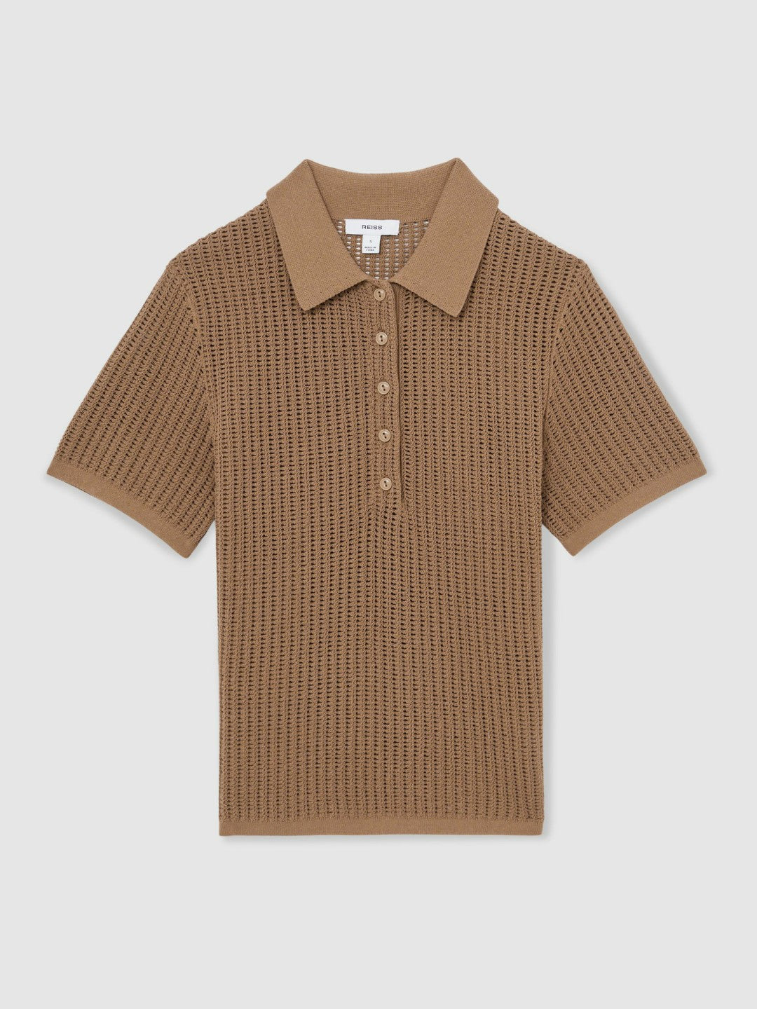 Reiss Cotton-Blend Open-Knit Polo Shirt in Tan