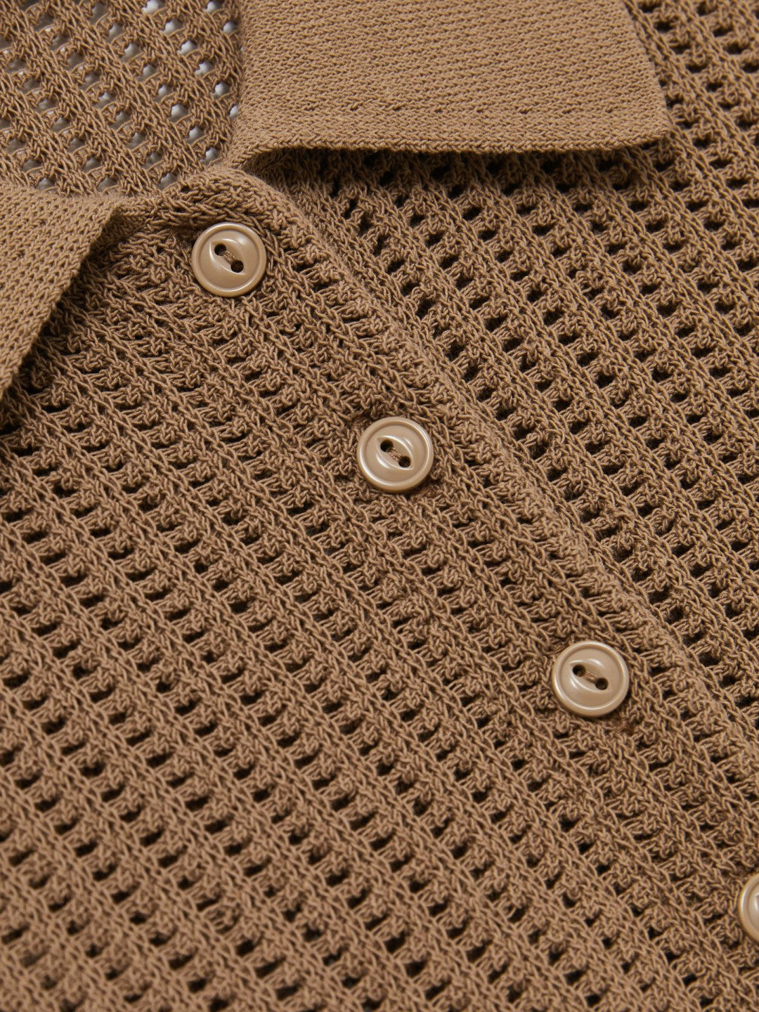 Reiss Cotton-Blend Open-Knit Polo Shirt in Tan