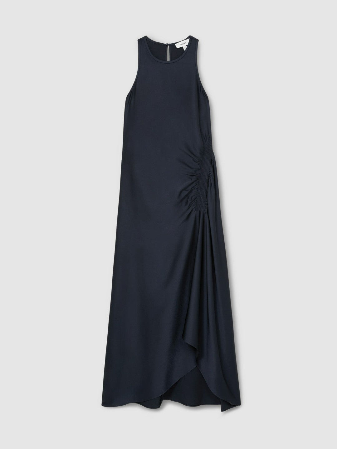 Reiss Satin Shirred Midi Dress in Navy