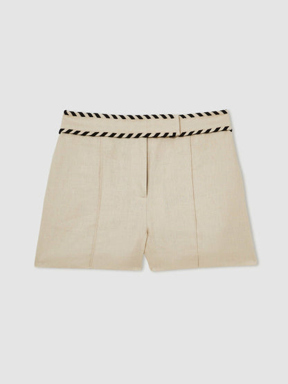Reiss Value - Linen Whipstitch Shorts in Neutral