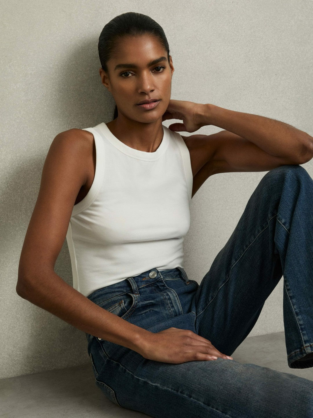 Reiss Affordable - Stretch-Cotton Racerback Vest in White