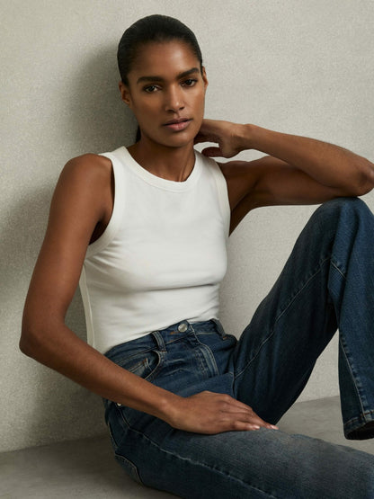 Reiss Affordable - Stretch-Cotton Racerback Vest in White