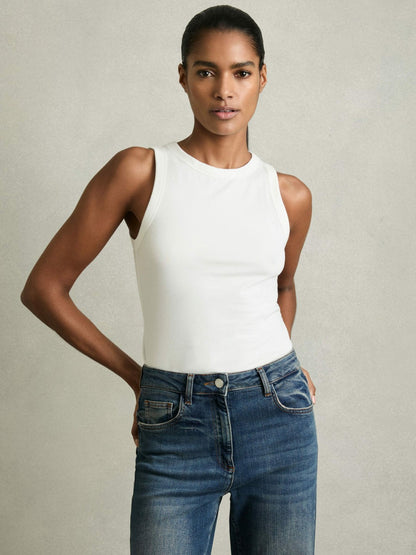 Reiss Affordable - Stretch-Cotton Racerback Vest in White